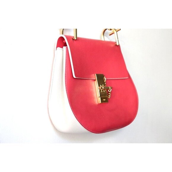 Chloé Medium Pink White Drew Crossbody Bag Chain Strap Leather Flap Bag $1850 - Picture 2 of 11